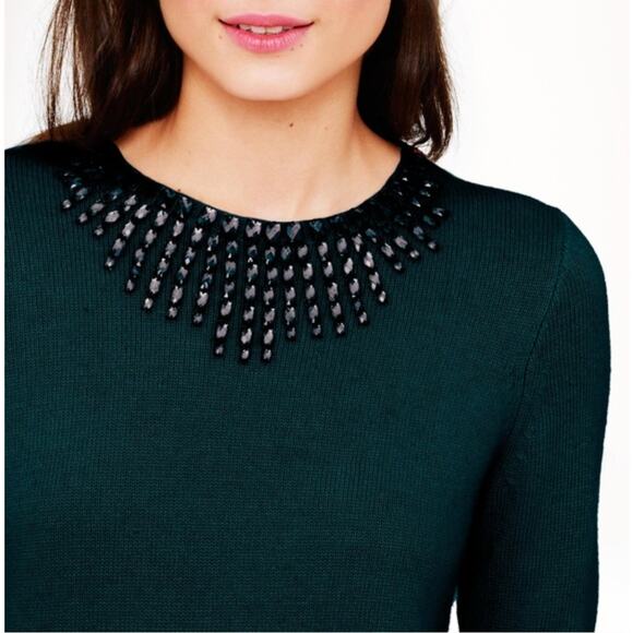 J. Crew Wool Rabbit Hair Jeweled Starburst Sweater Emerald Green 08429 Size XS - Picture 2 of 8